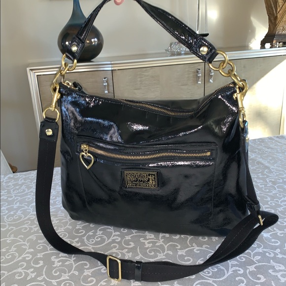 Coach Poppy Black Patent Leather Shoulder Bag - Picture 15 of 16
